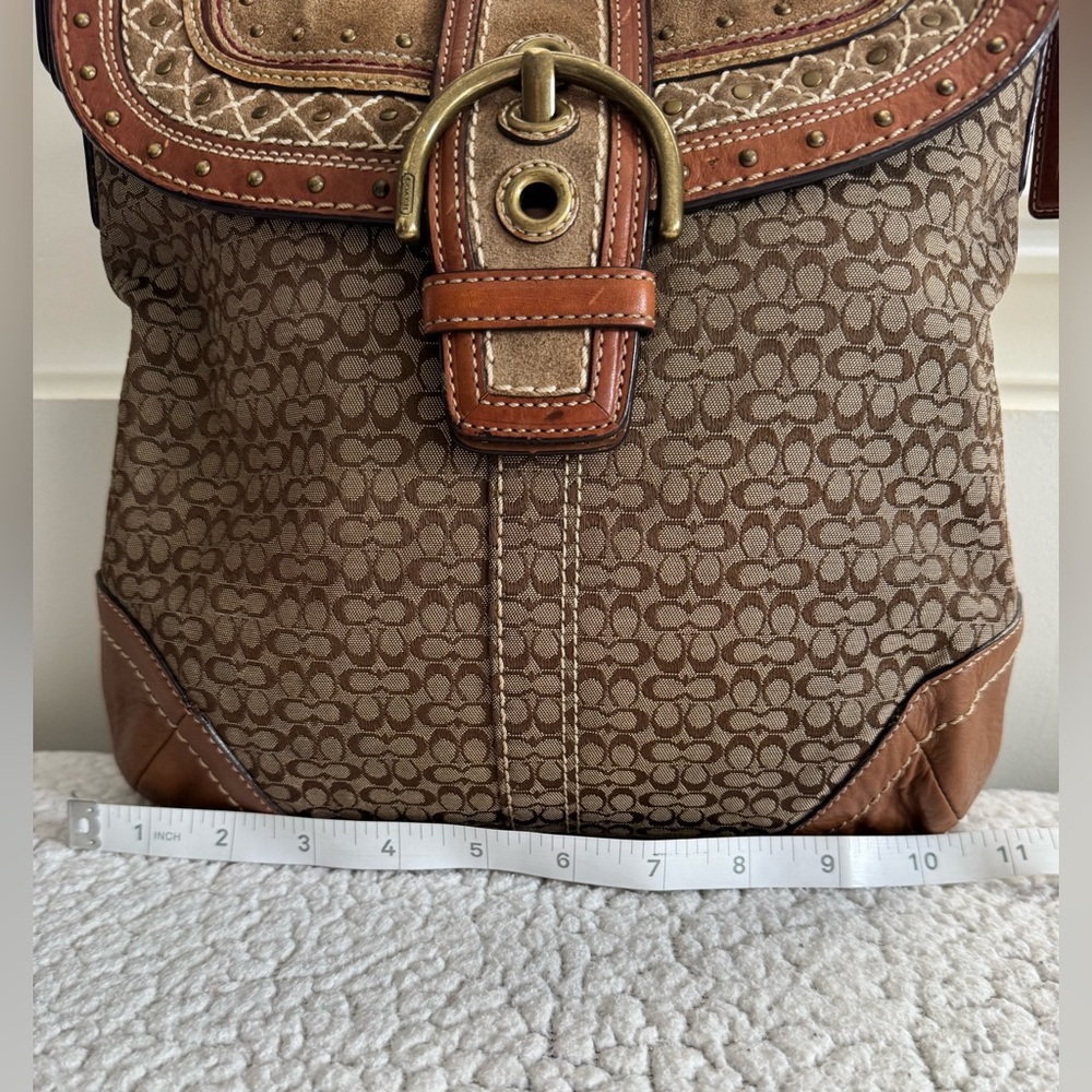 Coach Y2K Soho Signature Canvas Suede Studded Rivets Bag With Matching Wristlet - Picture 12 of 17